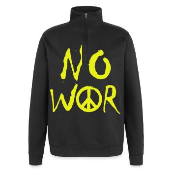 PAS DE GUERRE – Déclaration pour la paix contre la guerre - Sweat à zip 1/4 - noir - Devant - AI Model Female 172 light (172cm) & AI Model Male 178 dark (178cm)