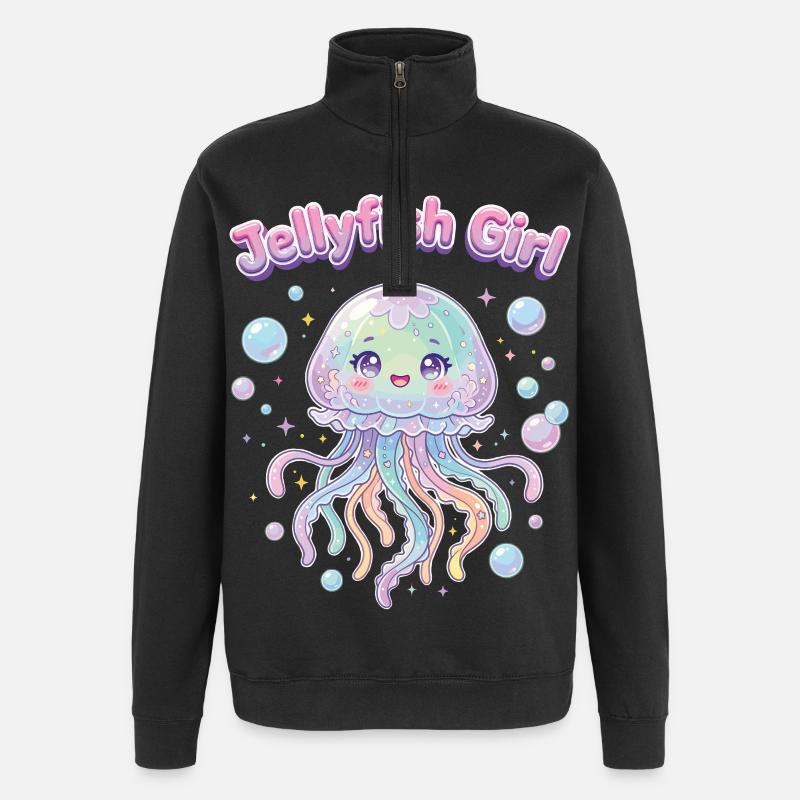 Pastel Kawaii Quallenmädchen-Ästhetik - Quarter-Zip-Sweatshirt - Schwarz