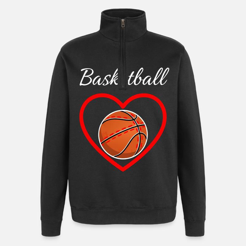Basketball Herz Liebe - Quarter-Zip-Sweatshirt - Schwarz