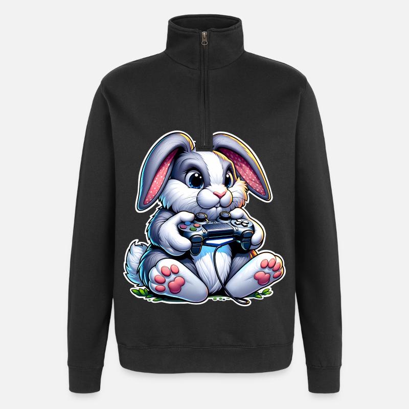 Gamer bunny with controller - Quarter-Zip Sweatshirt - black