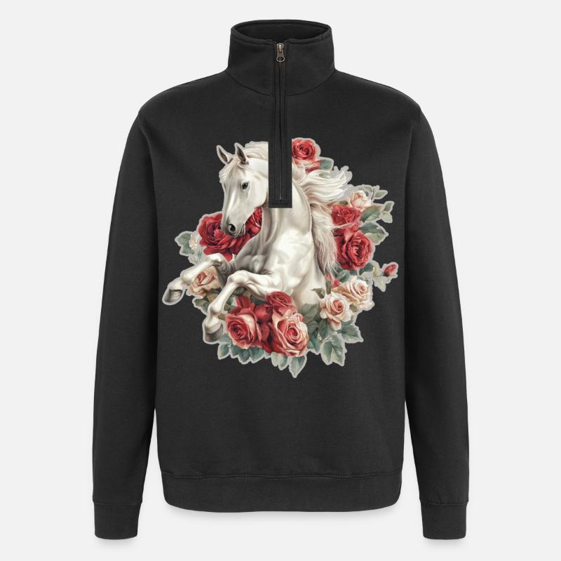 Cheval aux roses - Sweat à zip 1/4 - noir