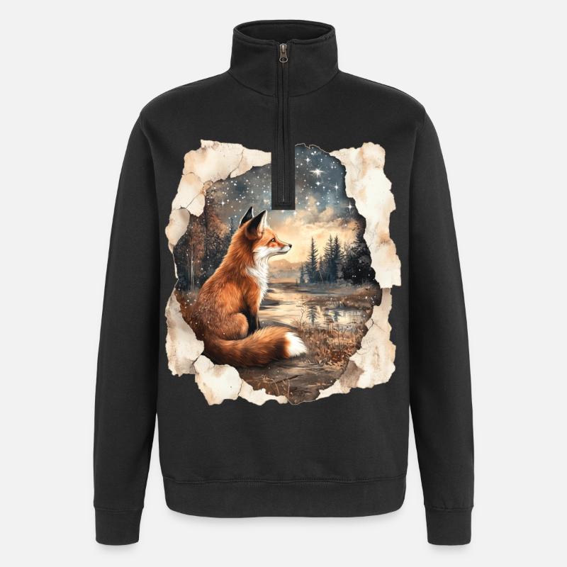 Fuchs Sterne - Quarter-Zip-Sweatshirt - Schwarz