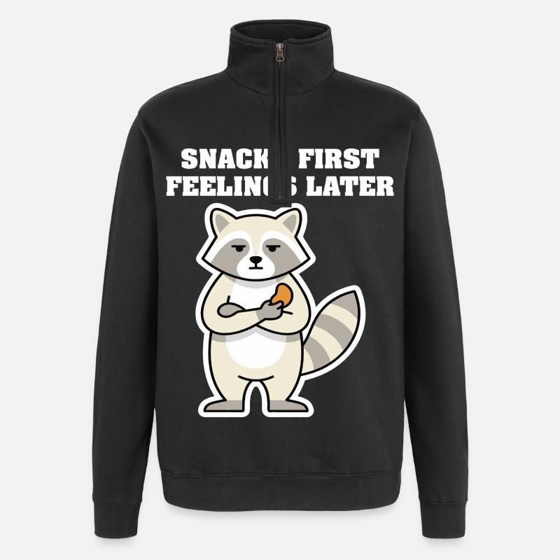 SNACKS FIRST FEELINGS LATER Raccoon - Quarter-Zip Sweatshirt - black