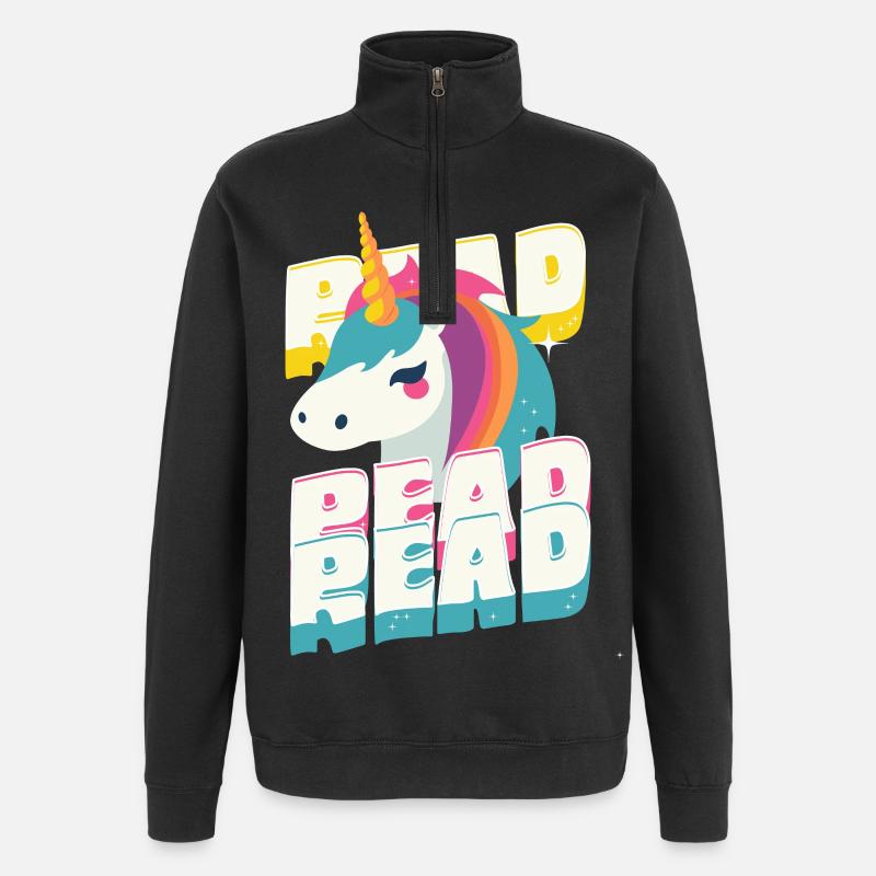 3x_Read - Unicorn - Quarter-Zip-Sweatshirt - Schwarz