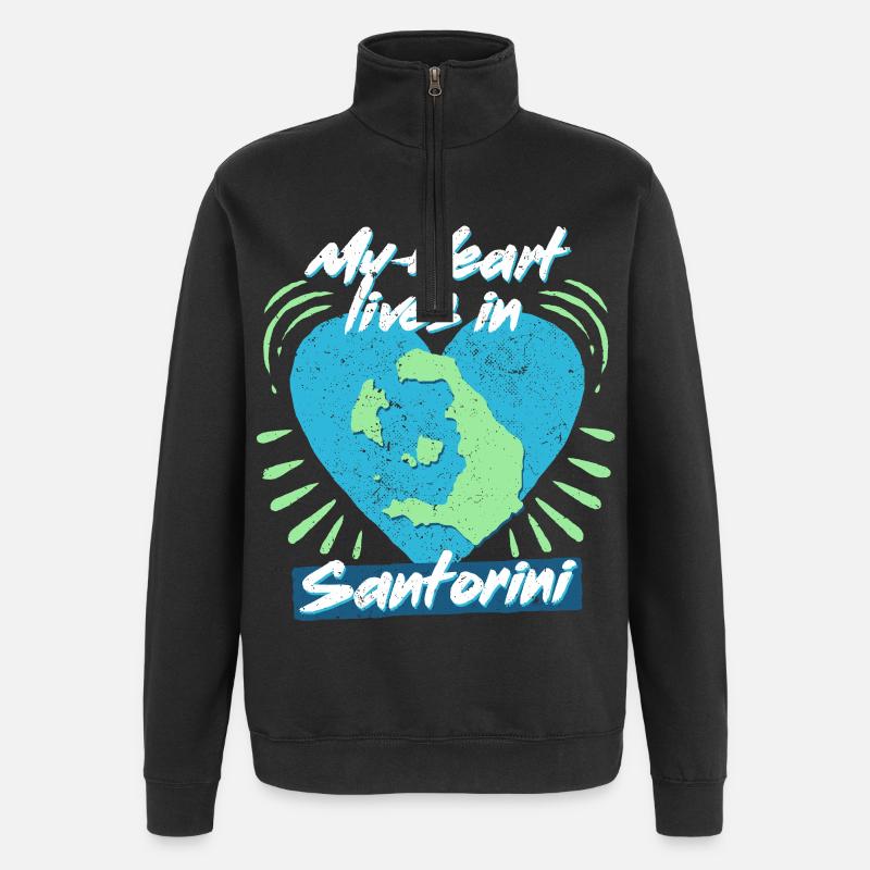 Mon cœur vit à Santorin - Sweat à zip 1/4 - noir