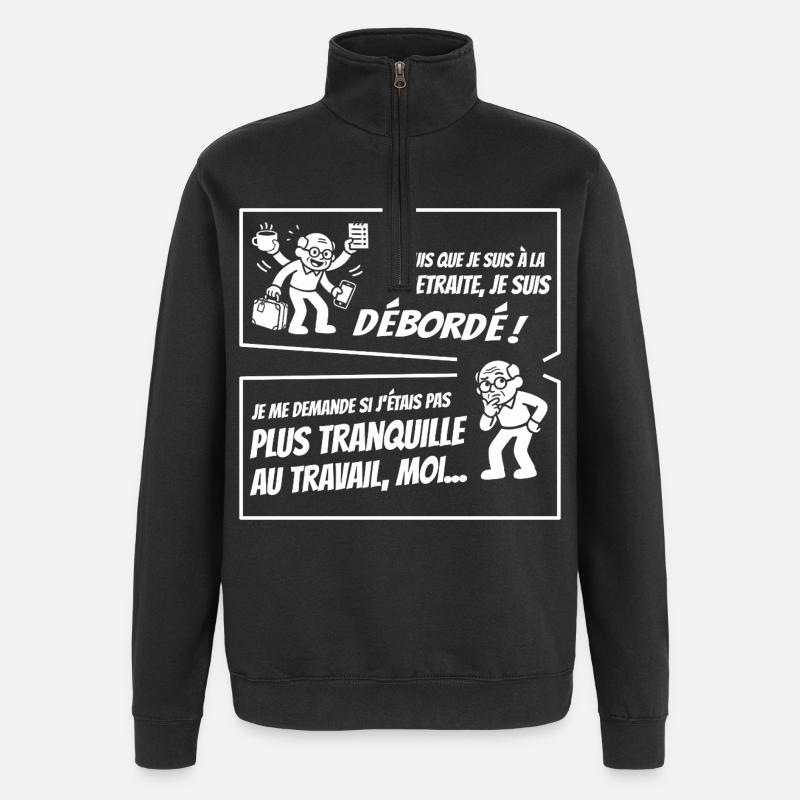 Retraité Surbooké (texte blanc) - Sweat à zip 1/4 - noir