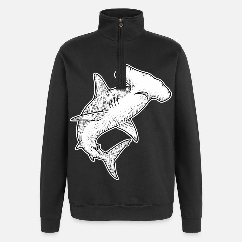 Illustration en points du requin-marteau - Sweat à zip 1/4 - noir