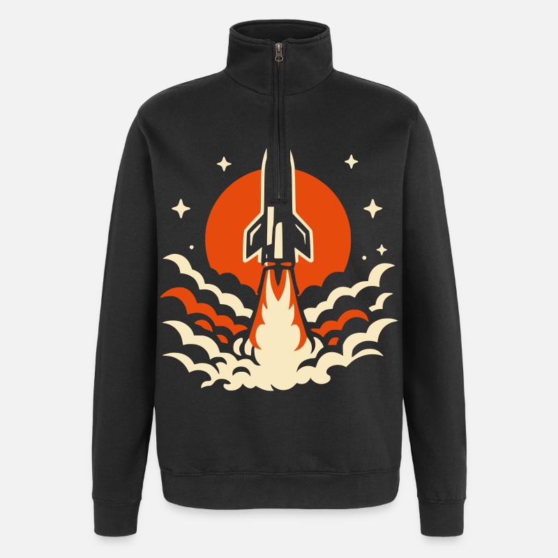 Fusée rétro - Sweat à zip 1/4 - noir