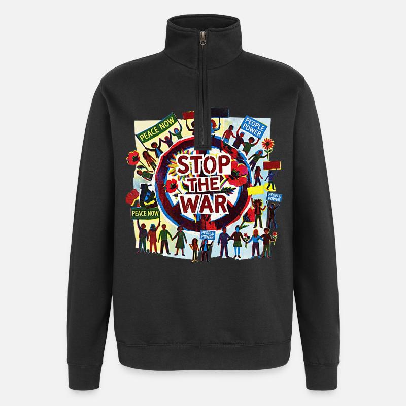 Peace Love Peace against War - Quarter-Zip Sweatshirt - black