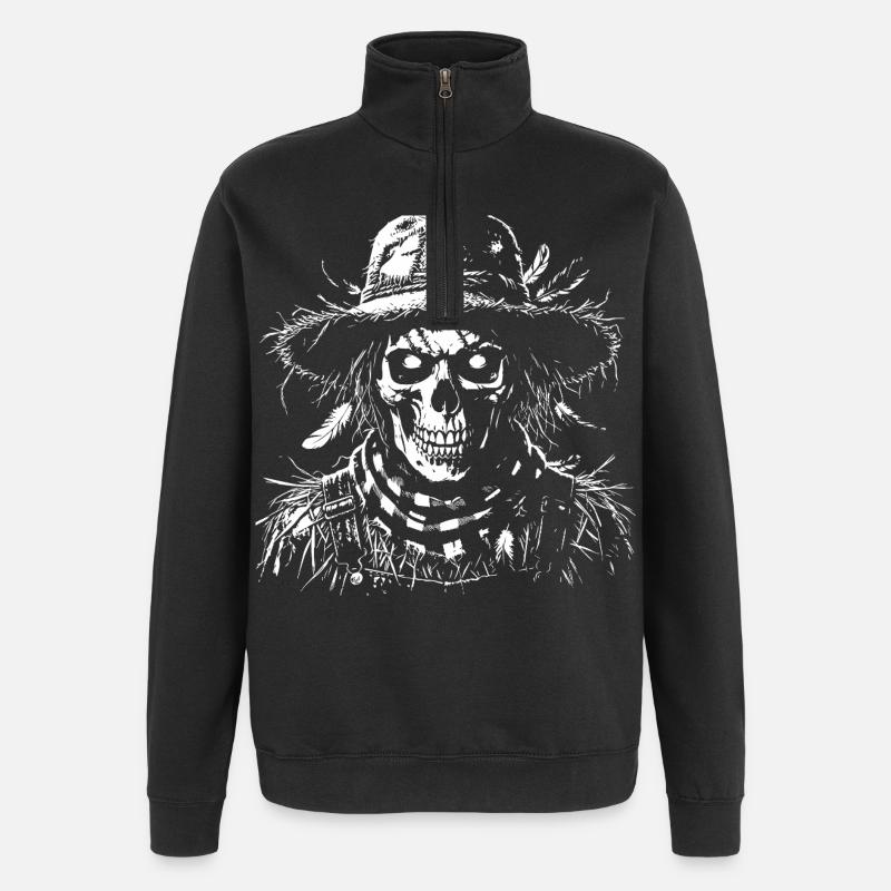 Skeleton with straw hat - Quarter-Zip Sweatshirt - black