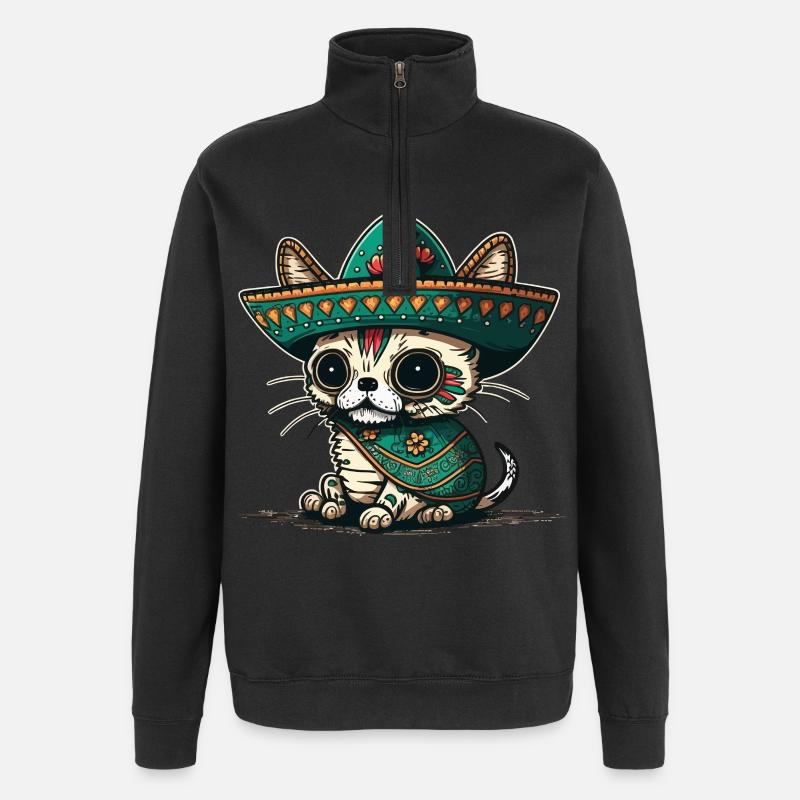 Sombrero en sucre mexicain de chat - Sweat à zip 1/4 - noir