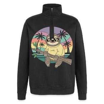 Cooles Faultier Retro Sommer Palmen - Quarter-Zip-Sweatshirt - Schwarz - Vorne - AI Model Female 172 light (172cm) & AI Model Male 178 dark (178cm)