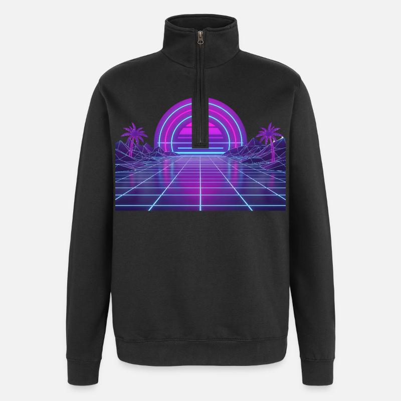 Retro Synthwave Sunset Neon Motif 80s - Quarter-Zip Sweatshirt - black