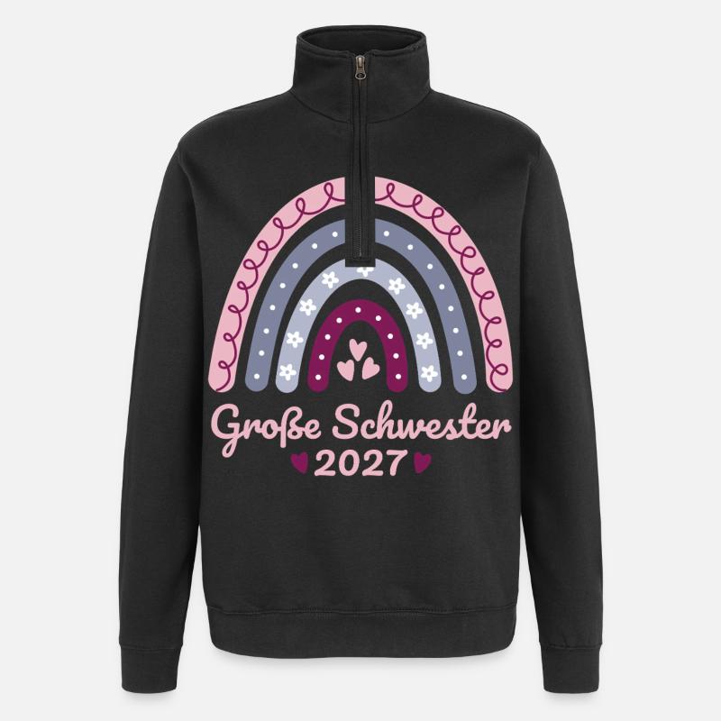 Große Schwester 2027 Boho Regenbogen pastell - Quarter-Zip-Sweatshirt - Schwarz