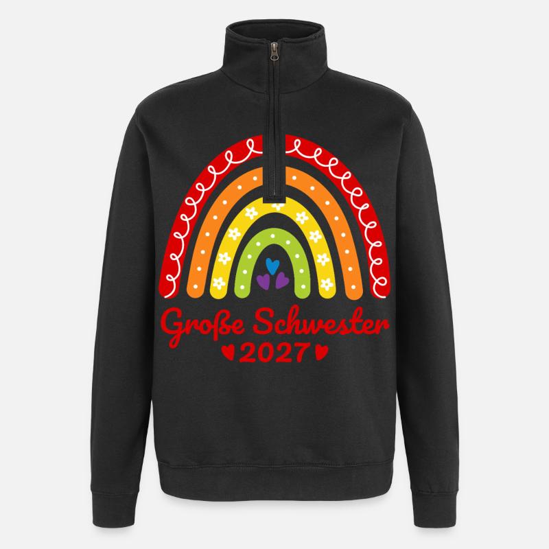 Große Schwester 2027 Boho Regenbogen bunt - Quarter-Zip-Sweatshirt - Schwarz