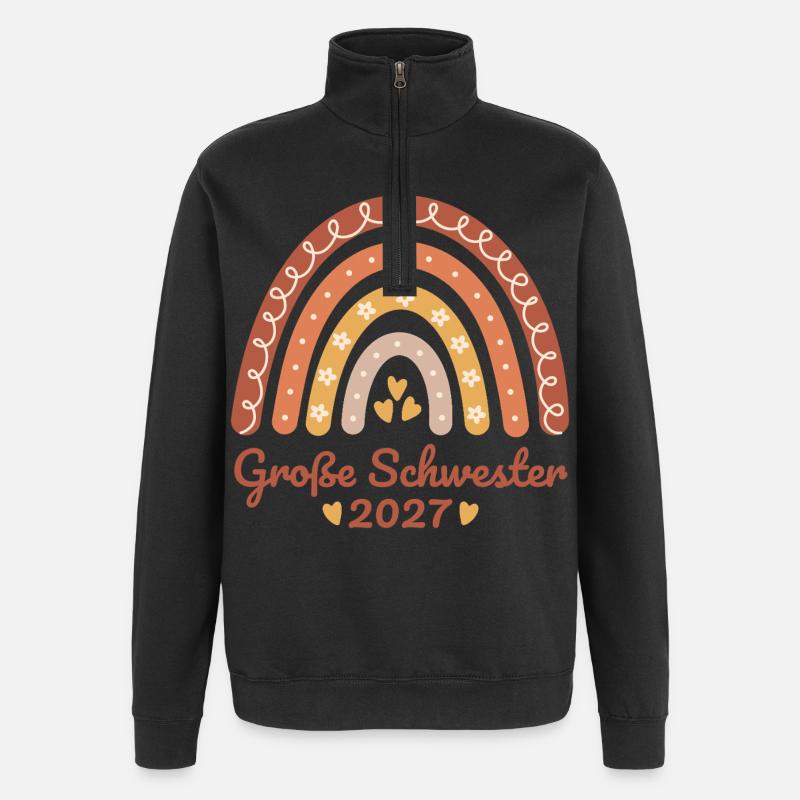 Große Schwester 2027 Boho Regenbogen - Quarter-Zip-Sweatshirt - Schwarz
