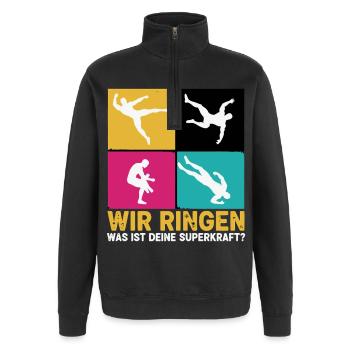 Ringen Superkraft - Quarter-Zip-Sweatshirt - Schwarz - Vorne - AI Model Female 172 light (172cm) & AI Model Male 178 dark (178cm)