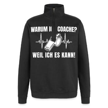 Warum ich coache? Weil ich es kann Fußballtrainer - Quarter-Zip-Sweatshirt - Schwarz - Vorne - AI Model Female 172 light (172cm) & AI Model Male 178 dark (178cm)