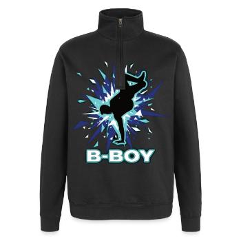 Breakdance B-Boy Streetdance Hip Hop - Quarter-Zip-Sweatshirt - Schwarz - Vorne - AI Model Female 172 light (172cm) & AI Model Male 178 dark (178cm)
