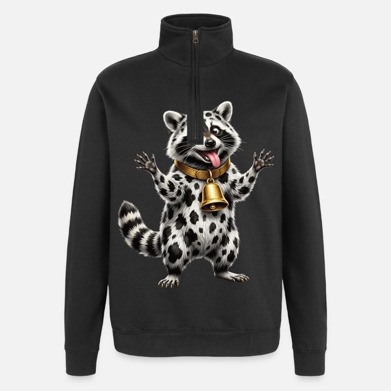 Funny Mixed Raccoon Cow Pattern - Quarter-Zip Sweatshirt - black