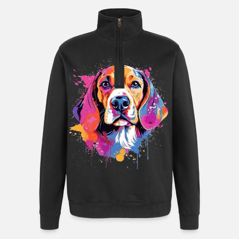 Farbenfrohe Splash-Art-Beagle-Hund - Quarter-Zip-Sweatshirt - Schwarz