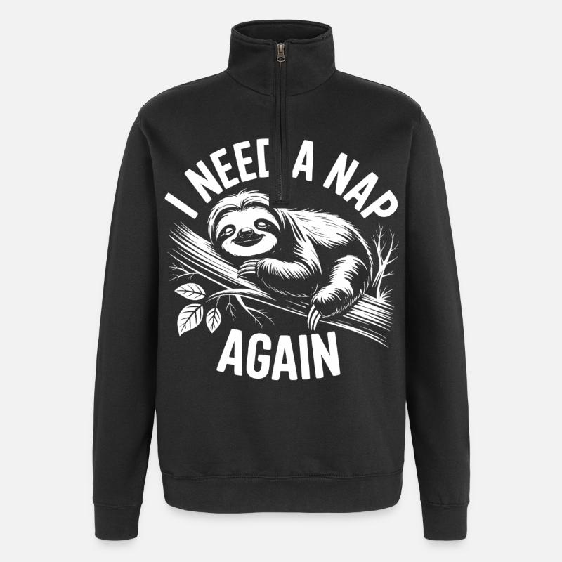 Faultier Schlafmodus am Ast - Quarter-Zip-Sweatshirt - Schwarz
