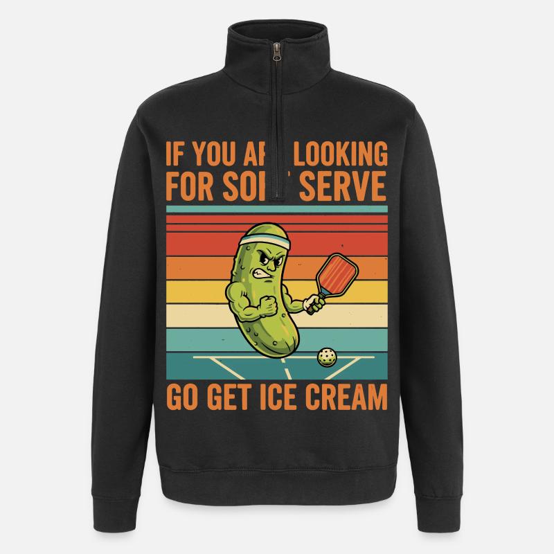 Pickleball Lustiger Softaufschlong Hol Eiscreme - Quarter-Zip-Sweatshirt - Schwarz