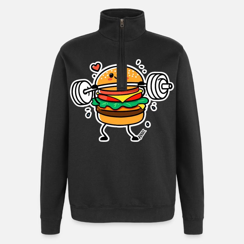 Gewichtheben-Hamburger-Held - Quarter-Zip-Sweatshirt - Schwarz