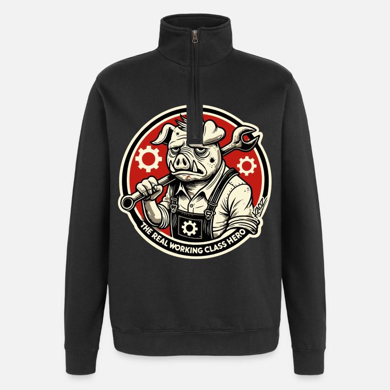 Echtes Heldenschwein der Arbeiterklasse - Quarter-Zip-Sweatshirt - Schwarz