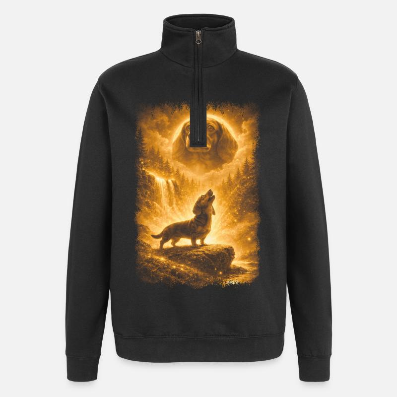 Dackel, Mond - Quarter-Zip-Sweatshirt - Schwarz