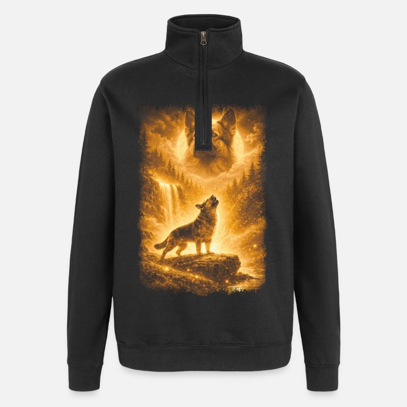 Deutscher Schäferhund, Mond - Quarter-Zip-Sweatshirt - Schwarz