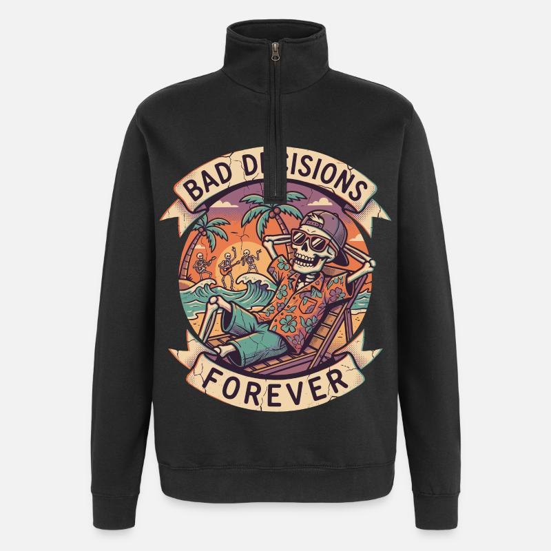 Skeleton Beach Humor Graphic - Quarter-Zip Sweatshirt - black