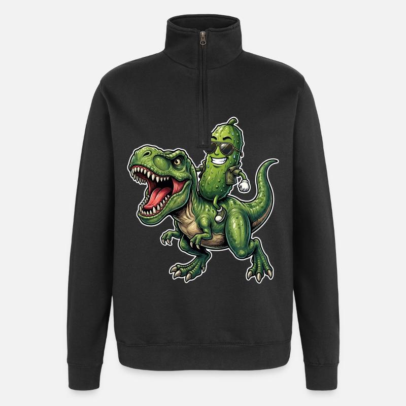 Saure Gurke reitet auf Dinosaurier - Quarter-Zip-Sweatshirt - Schwarz
