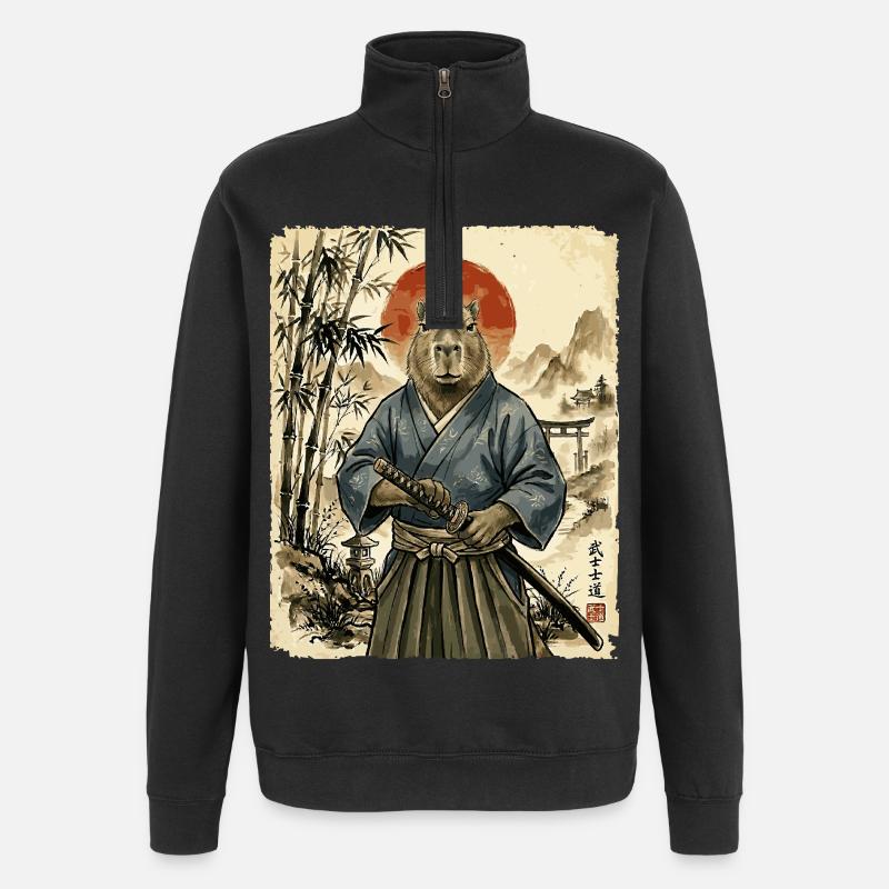 Samurai, Capybara, Japanische Kunst, Anime - Quarter-Zip-Sweatshirt - Schwarz