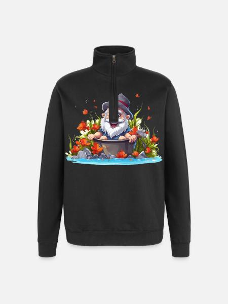 Gnom im Badetopf am Teich - Quarter-Zip-Sweatshirt - Schwarz