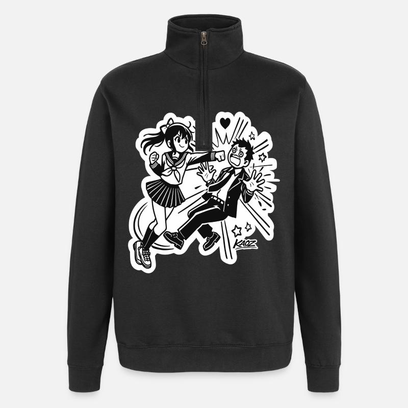 Manga-Anime-Mädchen-Heldin-Szene - Quarter-Zip-Sweatshirt - Schwarz