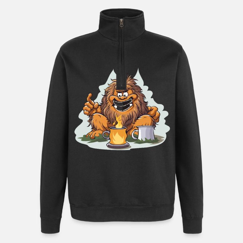 Kaffee Yeti mit Feuerlust - Quarter-Zip-Sweatshirt - Schwarz