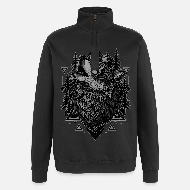 Stay Wild Wolf en plein air - Sweat à zip 1/4 - noir