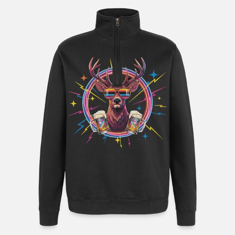 Retro Hirsch Disco Bier - Quarter-Zip-Sweatshirt - Schwarz