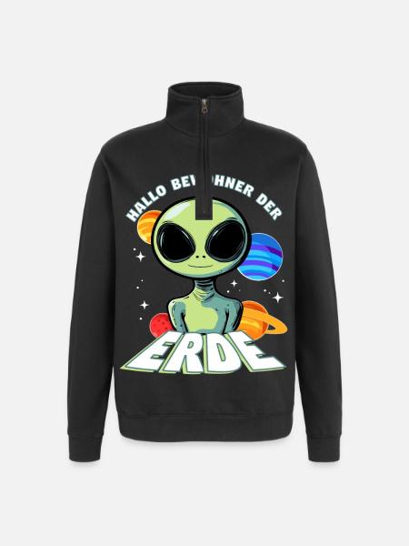Hallo Bewohner der Erde Alien - Quarter-Zip-Sweatshirt - Schwarz