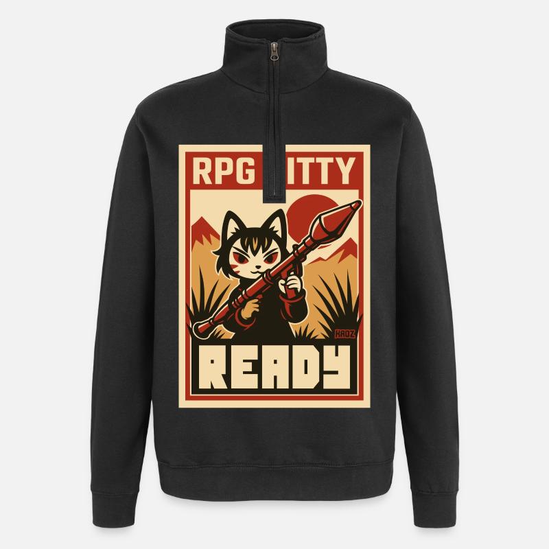 RPG Kitty Ready Poster - Quarter-Zip Sweatshirt - black