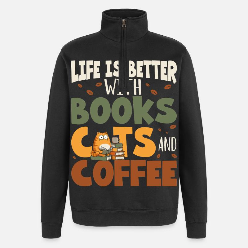Lecture des livres Chats - Sweat à zip 1/4 - noir