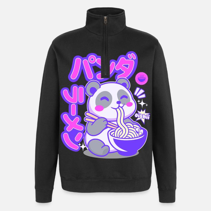 Panda mit Ramen Nudeln  - Quarter-Zip-Sweatshirt - Schwarz
