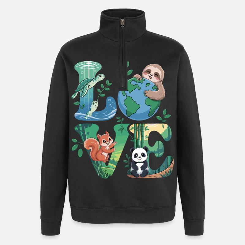 Nature Love Shirt Panda Sloth Turtle - Quarter-Zip Sweatshirt - black