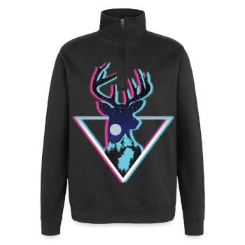 Kunst des Kosmischen Hirschberg-Neondreiecks - Quarter-Zip-Sweatshirt - Schwarz - Vorne - AI Model Female 172 light (172cm) & AI Model Male 178 dark (178cm)