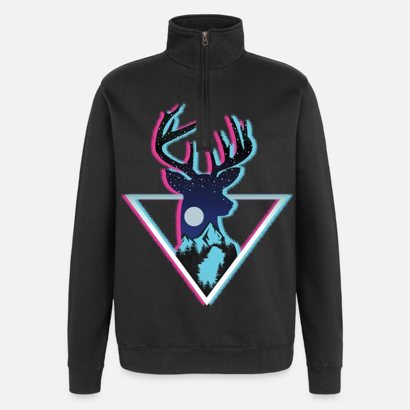 Cosmic Deer Mountain Neon Triangle Art - Quarter-Zip Sweatshirt - black