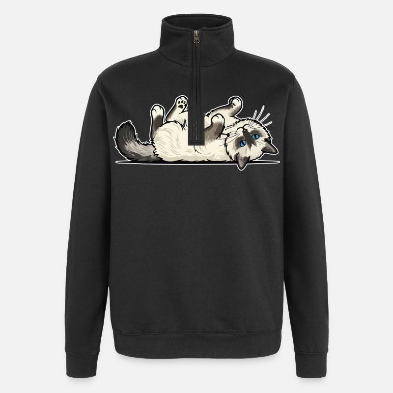 Grauer getigerter Katzen-Jäger-Jäger-Porträt - Quarter-Zip-Sweatshirt - Schwarz