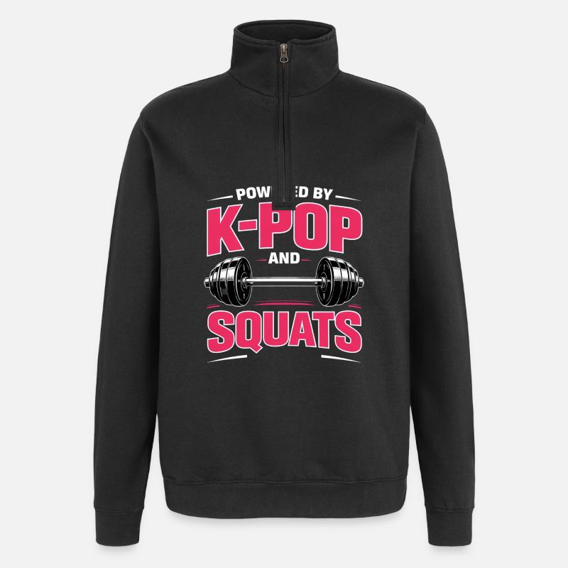 Powered By K Pop And Squats - Quarter-Zip-Sweatshirt - Schwarz