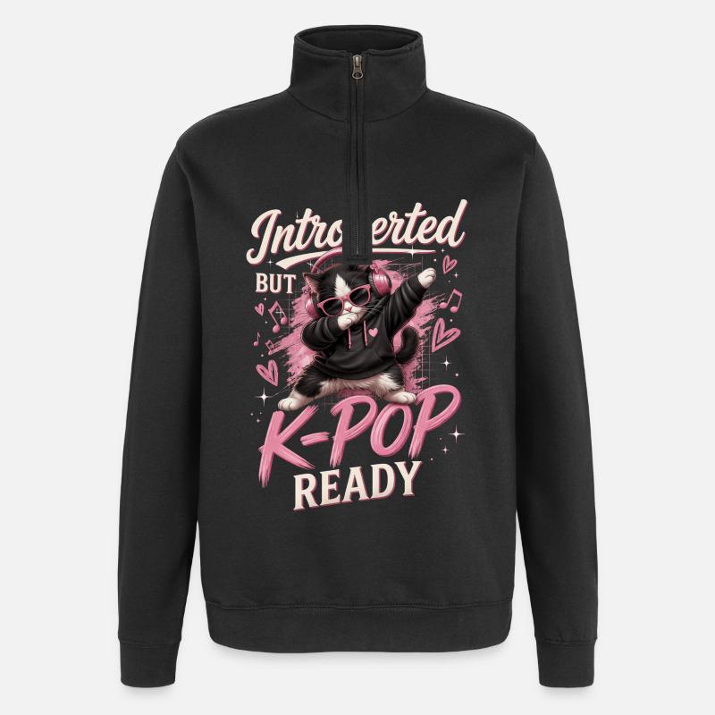 Introverted But K Pop Ready - Quarter-Zip Sweatshirt - black