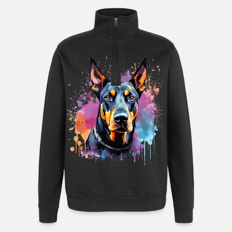 Art éclaboussuré de chien Doberman Pinscher - Sweat à zip 1/4 - noir